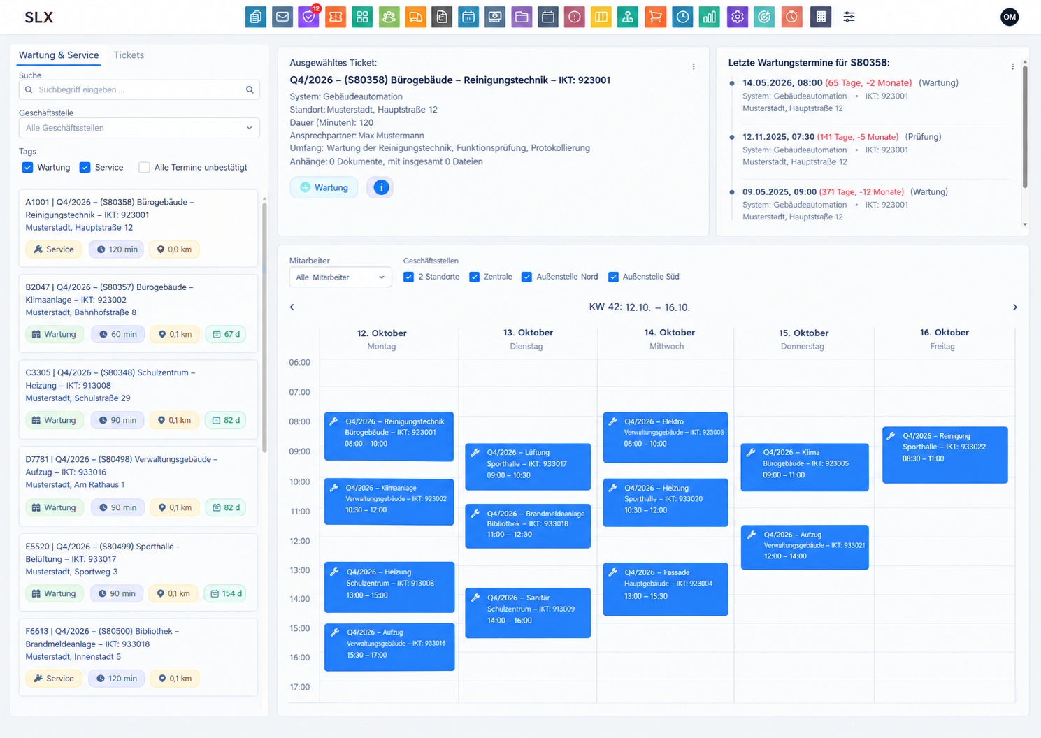 Screenshot: Service-Planer mit Wochenansicht